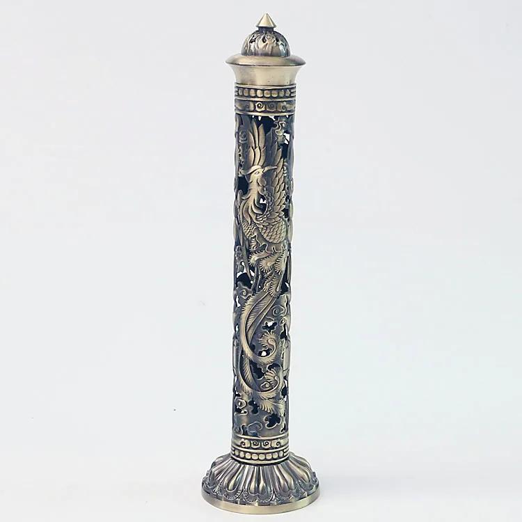Retro Vertikaler Räuchergefäß Buddha Drachen Phönix Stil Säule Metall Räucherstäbchenhalter Heim Büro Räuchergefäß Dekoration