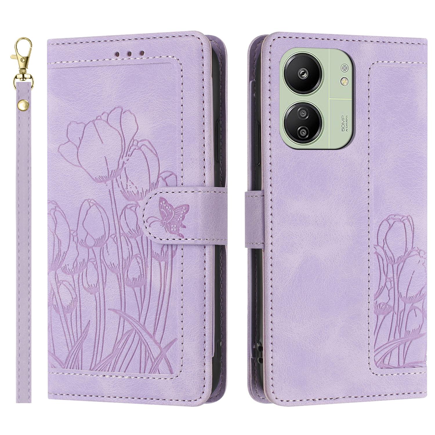 

Tulip Leather Case for Xiaomi Poco M6 5G/Redmi 13R 5G/13C 5G/13C 4G/Poco C65 4G Phone Cover with 5 Card Slots Wallet E