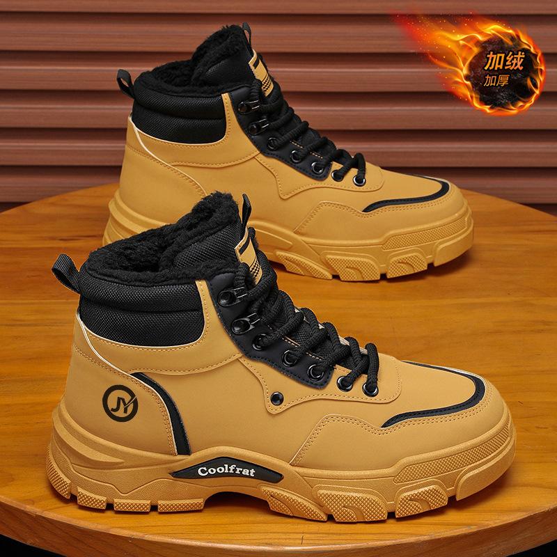 Winter velvet high-top Martin boots men's shoes British retro tooling shoes thick-soled thickened warm cotton shoes short boots