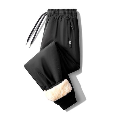 Graphene Lambskin Pants for Men, Winter with Added Fleece, Autumn and Winter Styles, Windproof and Warm Cotton Pants, Straight Leg Casual Pants
