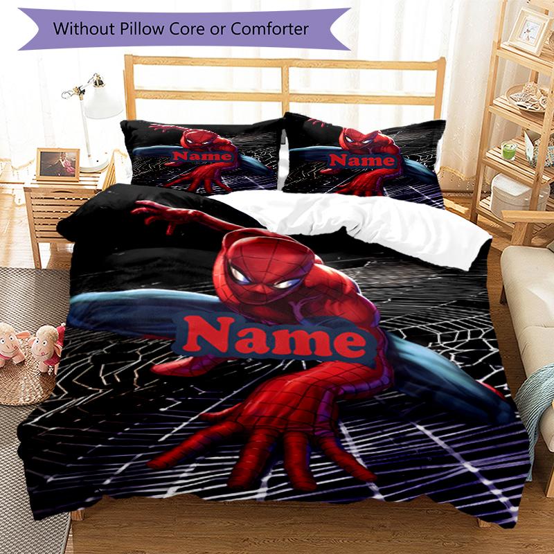 3pcs Custom Name Spider Man Bedding Set Duvet Cover Closure Includes 1 Duvet Cover & 2 Pillowcases, Soft and Comfortable for All Seasons.
