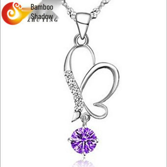 

925 Sterling Silver Butterfly Pendant Necklace for Women - Trendy and Stylish Gift DZ12# White Diamond (without chain)