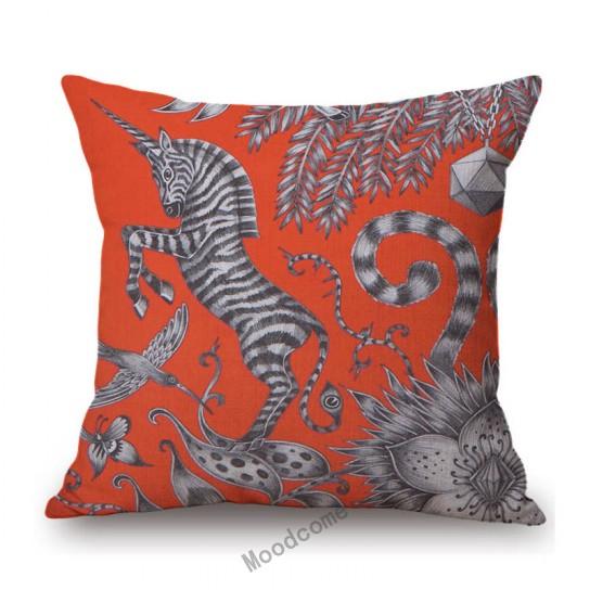 Orange Yellow Blue Pink Purple Tropical Plant Giraffe Unicorn Animal Pattern Toile De Jouy Decorative Pillow Case Cushion Cover