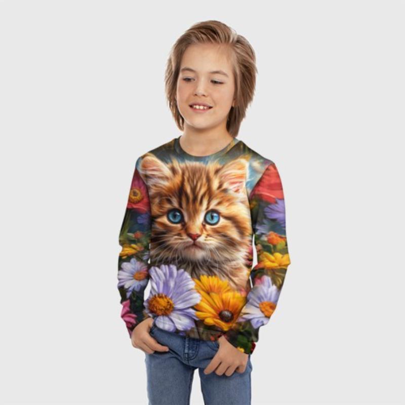 

Children s Cartoon Kitten Print Color Painting T-shirt Boys Cute Long Sleeved Soft Comfortable Top 110