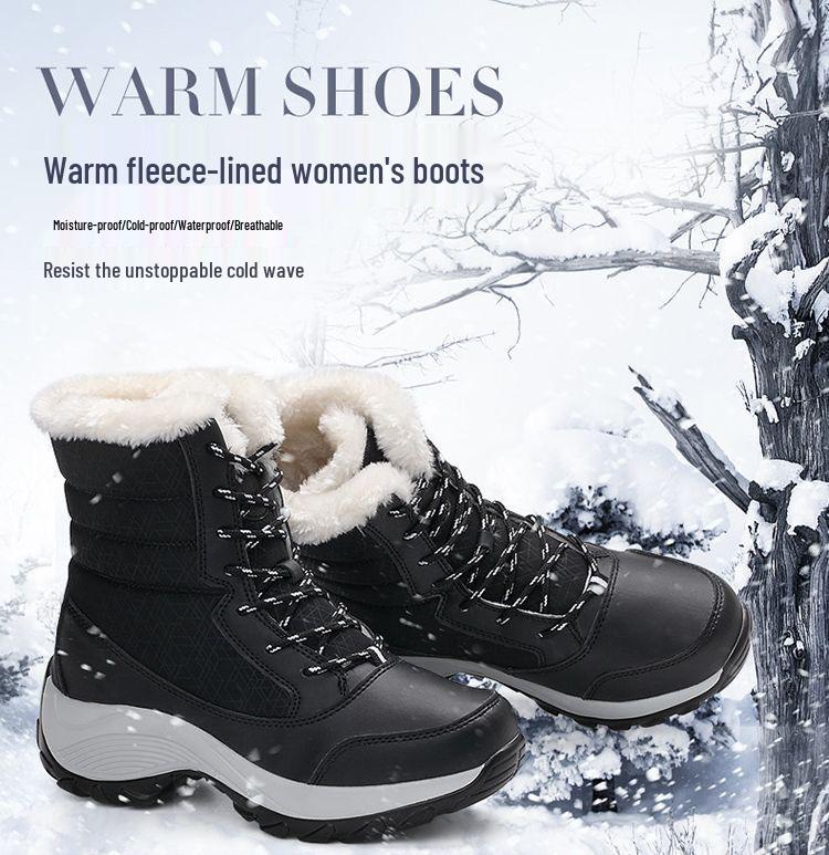 Women's Waterproof Leather Snow Boots - High-Top, Non-Slip, Mid-Calf with Warm Velvet & Thick Cotton Lining