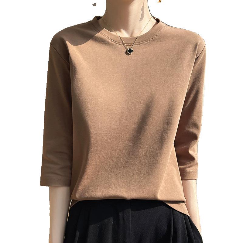 Women's Mercerized Cotton Solid Color Mid-Sleeve T-Shirt