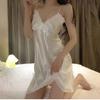 Silklike Satin Chemise For Women With Lace Trim And V Neck For Home Wear