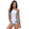 Women Straps Tankini Set Black/White Plant Printed Two Piece Suit Swimming Surfing Conservative Covering Body Bathing Suits 2025