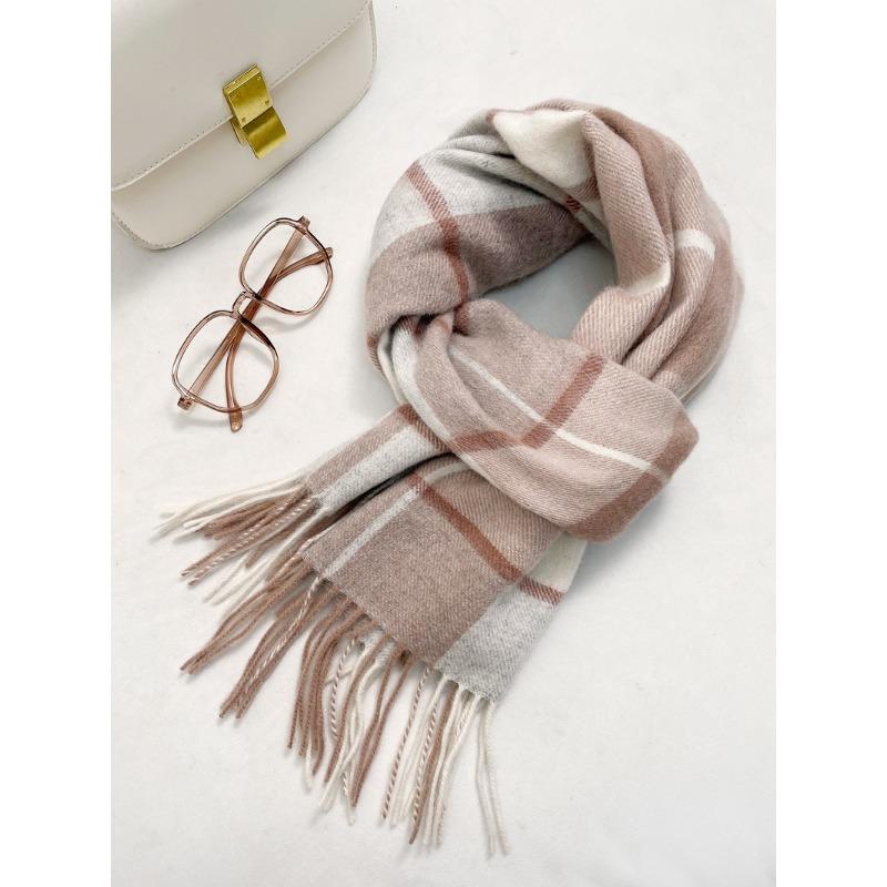 Scarf female 100 pure wool autumn and winter new style high-end sense versatile warm plaid scarf student