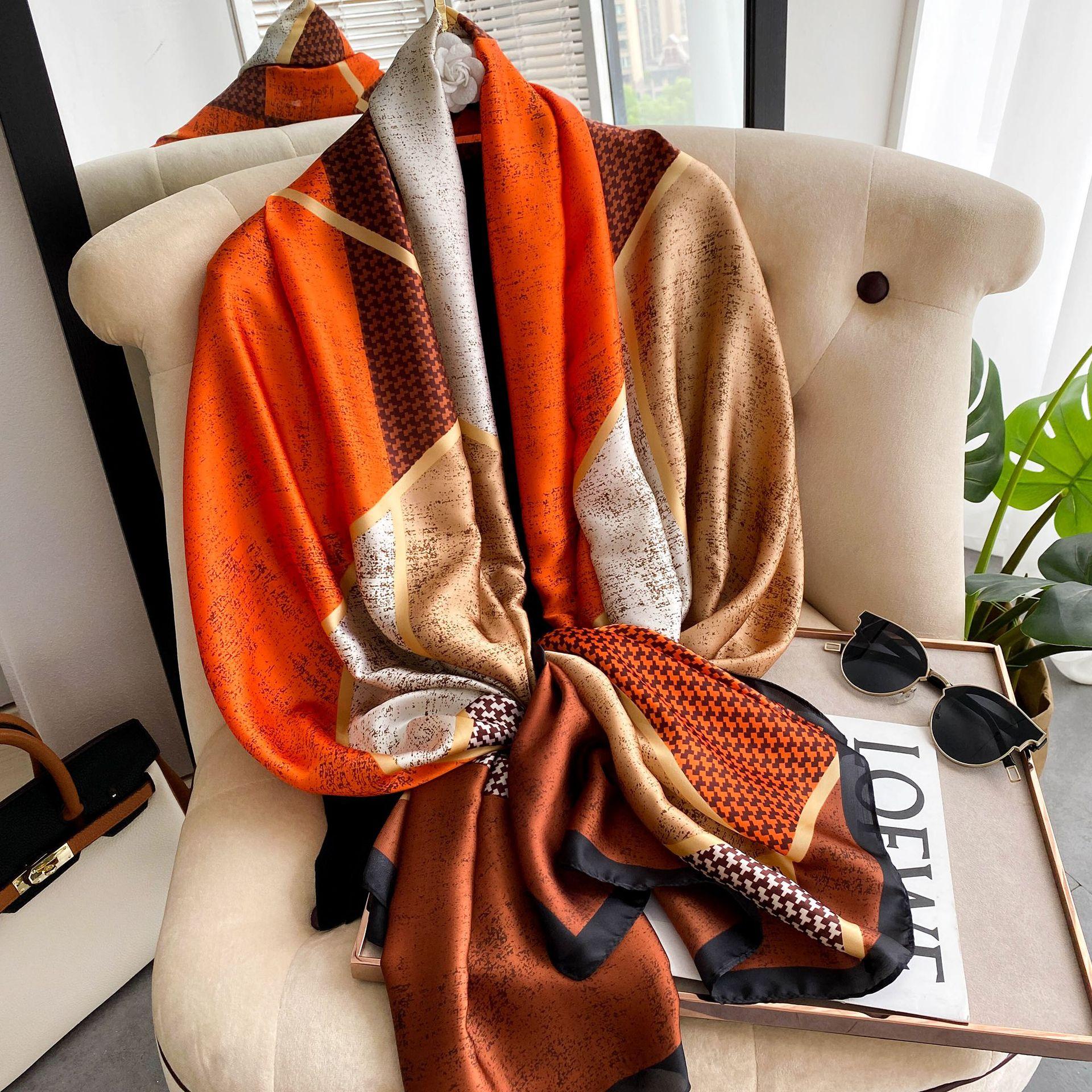 

Высококачественные роскошные шелковые шарфы, повязка на голову, шарфы, шейный шарф для женщин, шелковый шарф с цепочкой, женская декоративная шаль 180