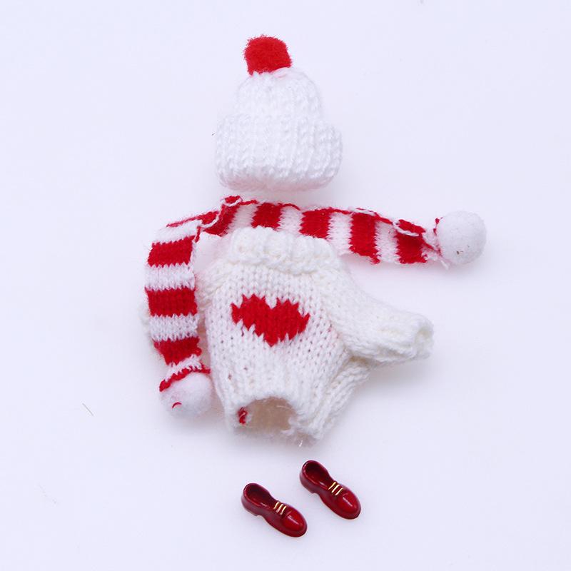 1Set Dollhouse Mini Knitted Sweater Hat Scarf Shoes Christmas 5Cm Doll Clothes Dolls Accessories