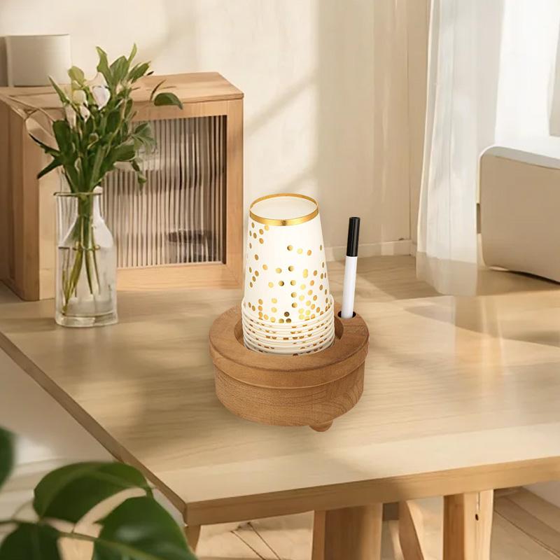 1Pc Candle Holder Base Wood With Pen Holder Storage Rack Ins Style Disposable Water Cup Cup Holder Candlestick