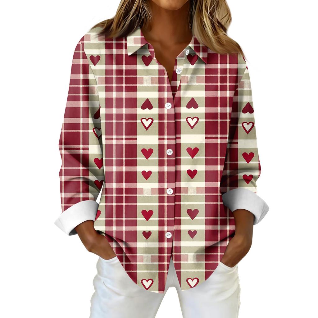 Cămașă Bluză Damă Crăciun Imprimat Nasturi Mâneci Lungi Casual De bază Guler Cămașă Regular Top