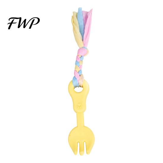 Safe Oral Care Pet Toys Molar Teeth Cleaning Fork Toy, Durable Woven Rope Training Macaron Cute Shape Dog Colors Interactive TPR Chew Toy for