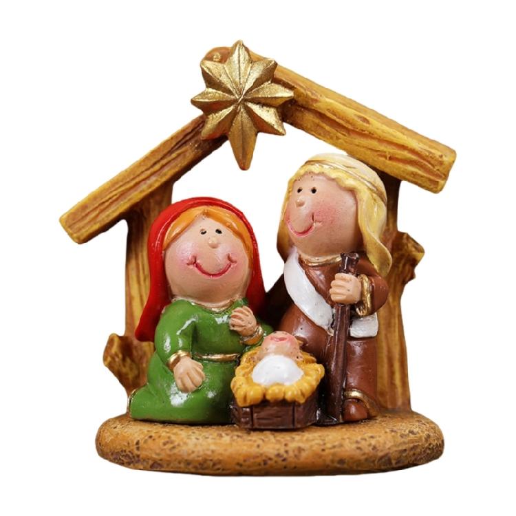 Religious Home Decors Nativity Scene Cartoon Resins Miniature Figurines Festives Tabletop Holiday Manger Scene Ornament