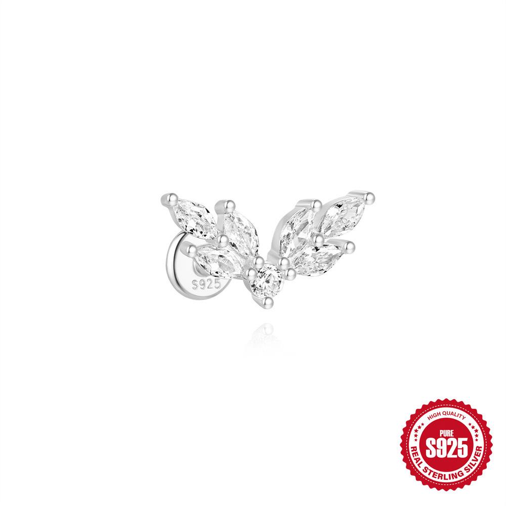 Décoration Trémelle S925 Boucles d'oreilles à tige piercing à fond plat en argent sterling simple tempérament pour femmes avec petits zircons Boucles d'oreilles tempérament pendant