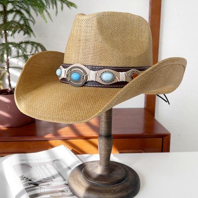 Western Cowboy Style Straw Hat for Women, Summer Wide-brimmed Hiking Sun Hat, Ethnic Style Knight Hat, Men's Sun Protection Hat