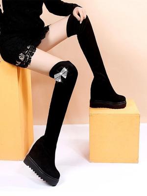 Fashion Above Over The Knee Wedge Heel Footwear Shoes for Women Elastic Black Thigh High Ladies Boots Chic and Elegant Waterproof New In
