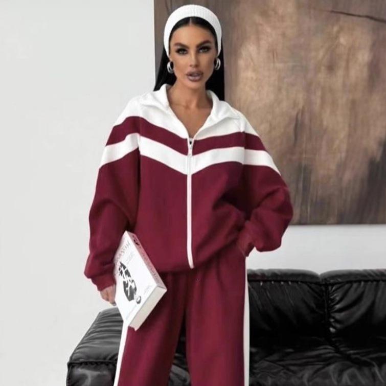2026 Modisches Colorblock Reißverschluss Hoodie und Jogginghose Set Damen Lässig Sportlich Trainingsanzug 2-teiliges Outfit