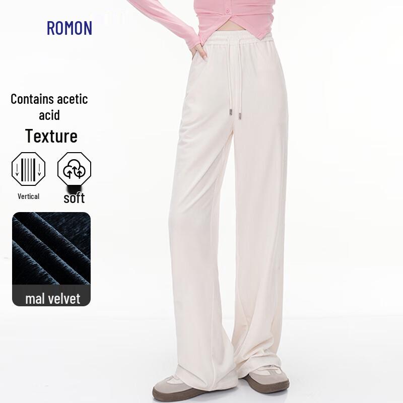 ROMON Women's Velvet Straight-Leg Wide-Leg Casual Pants