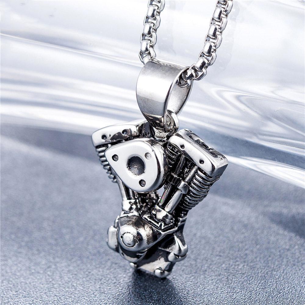Collana Ciondolo Motore Cool da Uomo Argento Vintage Catena in Acciaio Inossidabile Hip Hop Rock Gioielli da Collo Moda Nuovi Regali Maschili