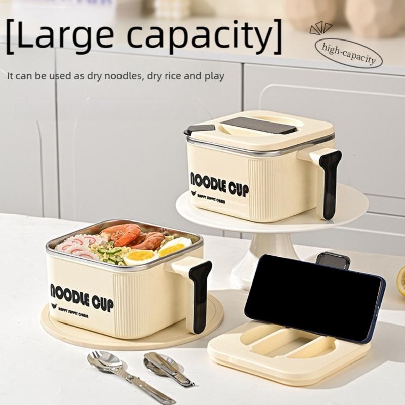 Square Noodles Container with Drain Holes Dishwasher Safe Stainless Ramen Bowl Kitchen Dining Accessory