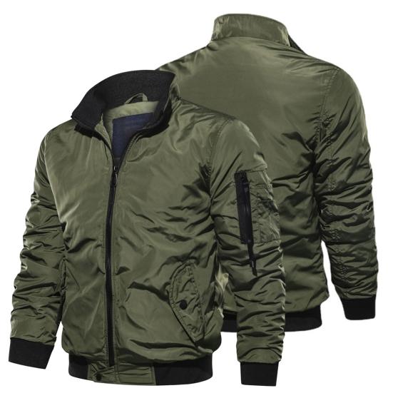 Stand Collar Long Sleeves Slant Pockets Ribbed Cuffs Casual Jacket Autumn Winter Thickened