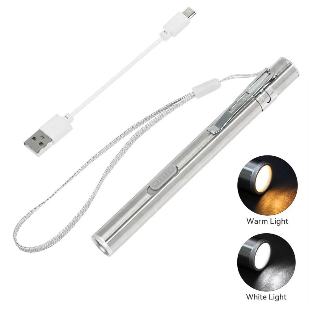 Stainless Steel Doctors Pen Light Yellow/ White Light LED Mini Torch Doctors