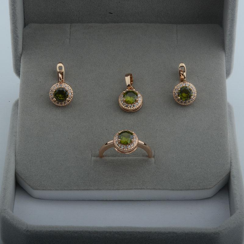 Women 585 Rose Gold Sea Blue Cubic Zirconia Round Pendant Earrings And Rings Set Wedding Party Jewelry