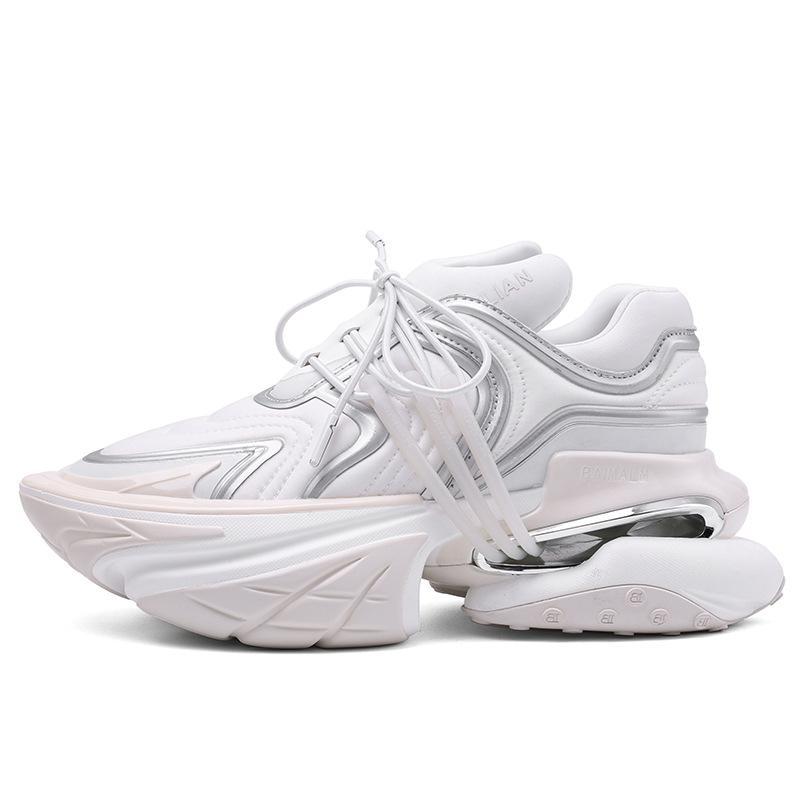 Fashion Flat Platform Daddy Shoes Women Patchwork Air Cushion Elastic Shoes Thick Sole Shock-Absorbing Spaceship Sneakers Unisex 2025