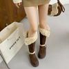 Fashion Women's High-Tube Fce Lined Thi Winter Snow Boots Knot Velvet Warm Thi Bot No-Knee Long Boots Korean Sle Ort Tube