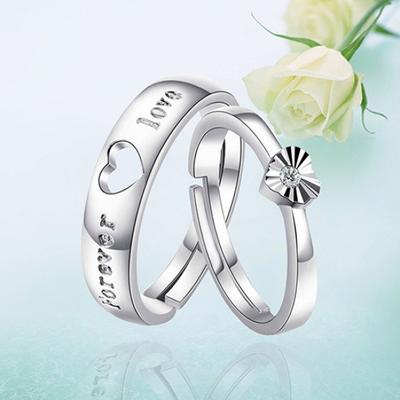 Unisex Hollow Heart Silver Plated Lovers Couple Open Band Ring Jewelry