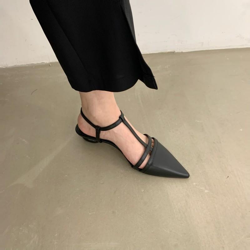 2025 pointed women's sandals special-shaped heel one-word buckle bag head Mary Jane shoes Korean version of summer new fashion