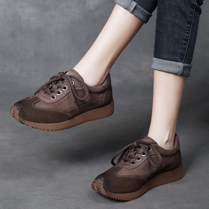 British Style Lace-up Women Genuine Leather Sneakers Flat Thick Sole Travel Shoes 2026 New Casual Sneakers Trendy Shoes