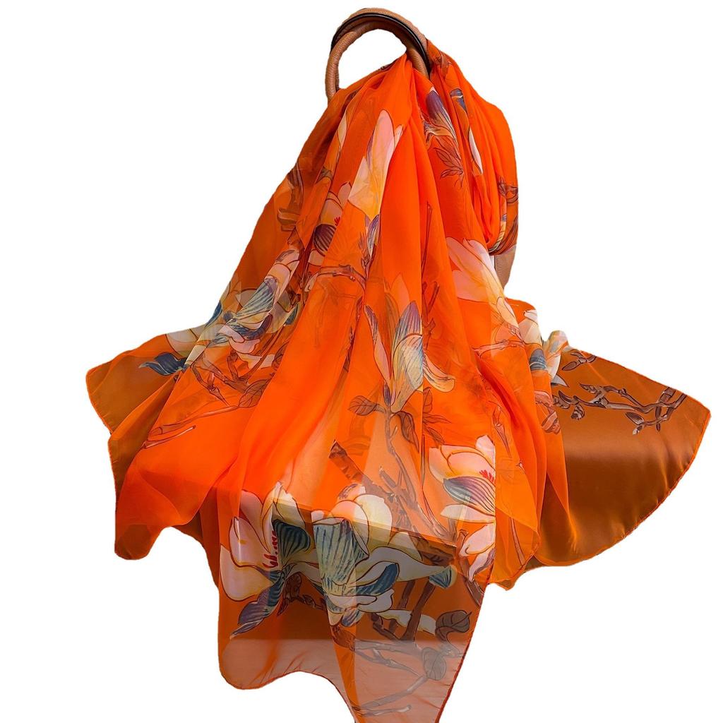 Spring and Summer Delicate Yarn Printed Scarf Travel Sunscreen Thin Shawl Western-style Fashion Scarf