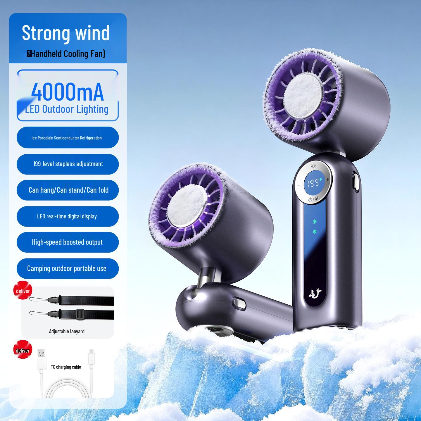

High-Speed Foldable Handheld & Neck-Hanging Turbine Fan with Ice Pack 183*60*54.4mm