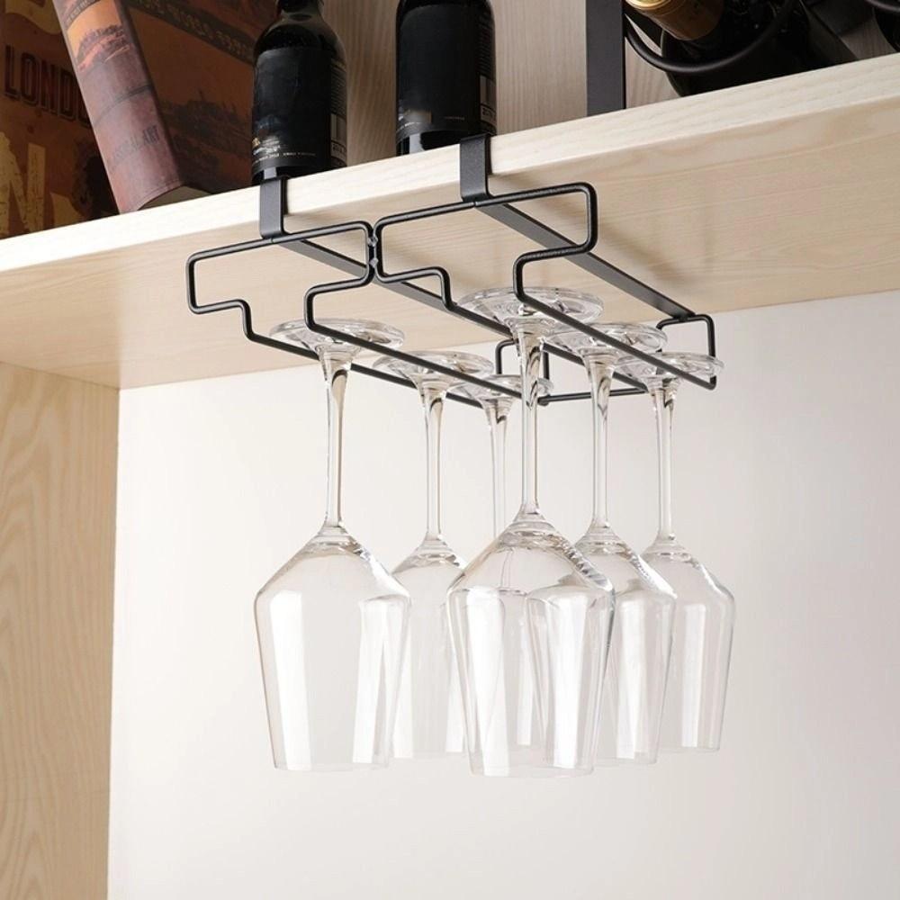 Durable Goblet Storage Shelf Two rows Kitchen Storage Shelf Wine Glass Holder  Under Cabinet