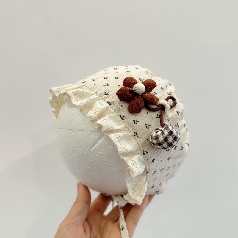 Korean Style Floral Lace-Up Sun Hat for Newborn Girls - Spring & Summer Protection 1-6 months / 40-44CM чёрный