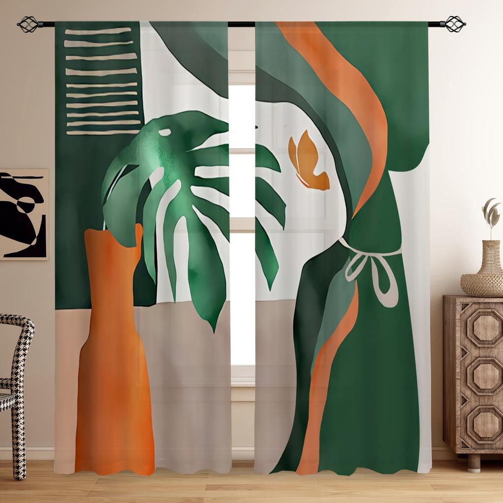 2pcs Nordic Modern Simple Green Palm Leaves Digital Printed Curtain Living Room Curtains Grommet Top Curtains Living Room Office