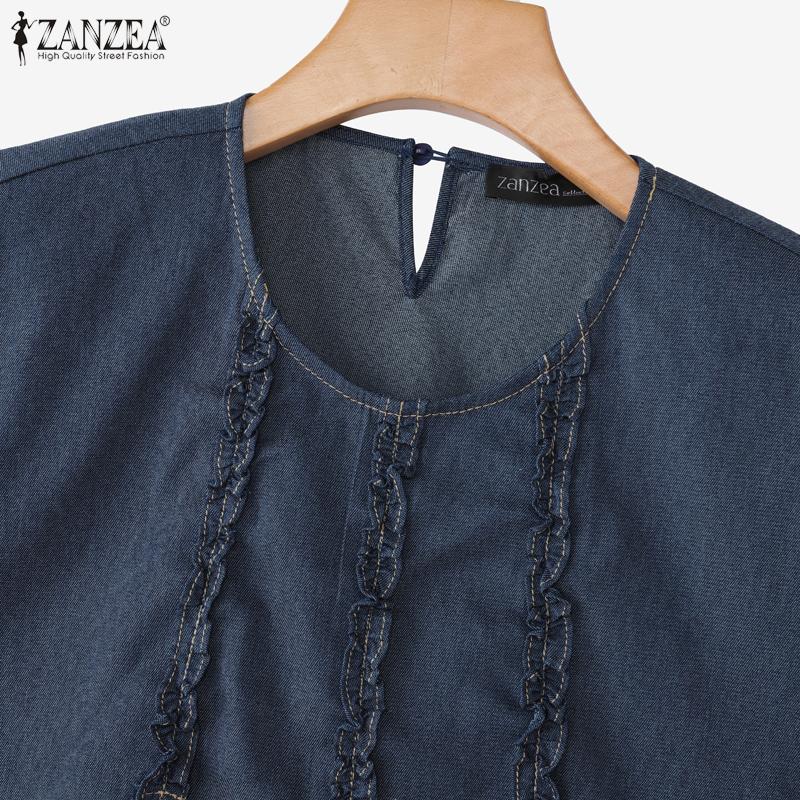 ZANZEA Lässige Bluse mit Rundhalsausschnitt und kurzen Ärmeln für Damen