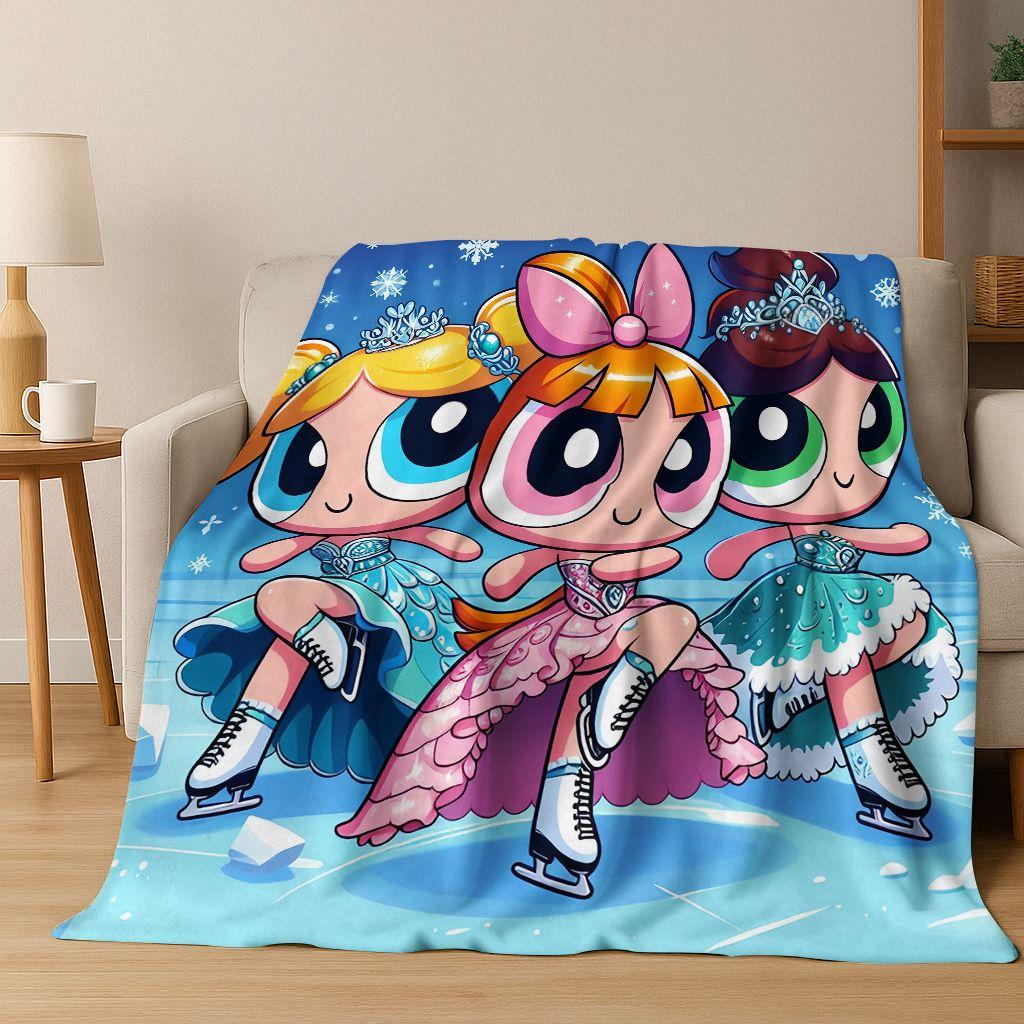 Κουβέρτα φανέλας κινουμένων σχεδίων P-Powerpuff Girl χαριτωμένη τέχνη, ζεστή μαλακή κουβέρτα για το σπίτι, υπνοδωμάτιο, κρεβάτι, καναπές, πικνίκ, γραφείο, δώρο, παιδί