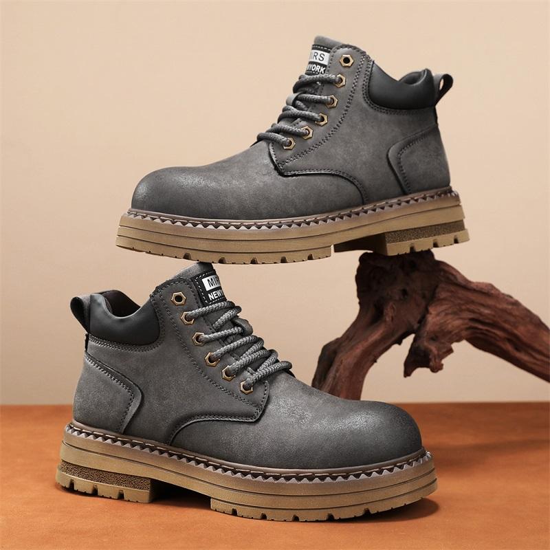 Мужские ботинки с высоким голенищем на толстой подошве с круглым носком на шнуровке мотоботы модная удобная мужская повседневная обувь 44 9990₽