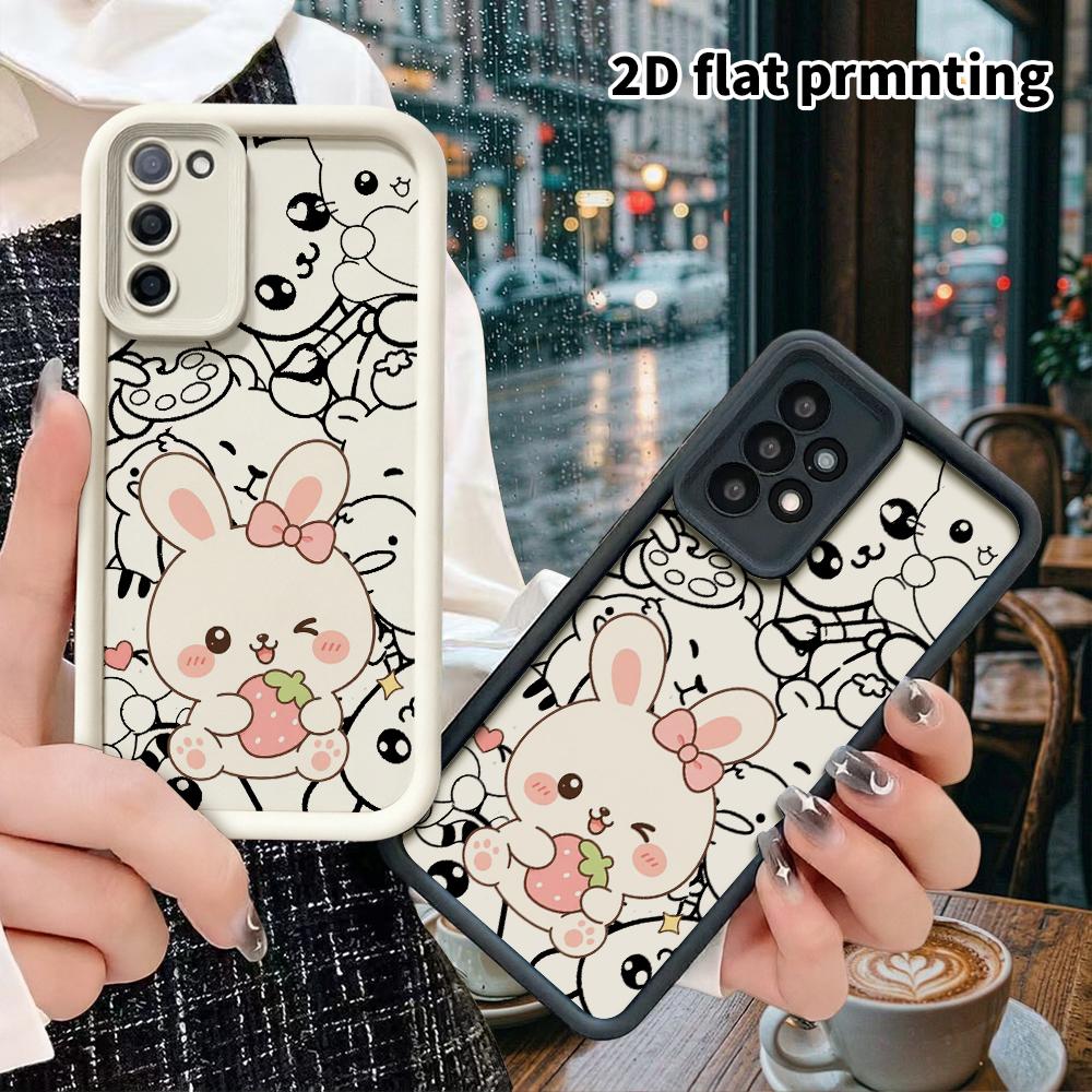 Phone Case: 2D flat, suitable for Samsung Galaxy A34 A35 M05 M06 S20 S22 S21 FE Plus 5G protective case, white rabbit hugging a strawberry, perfect Ch