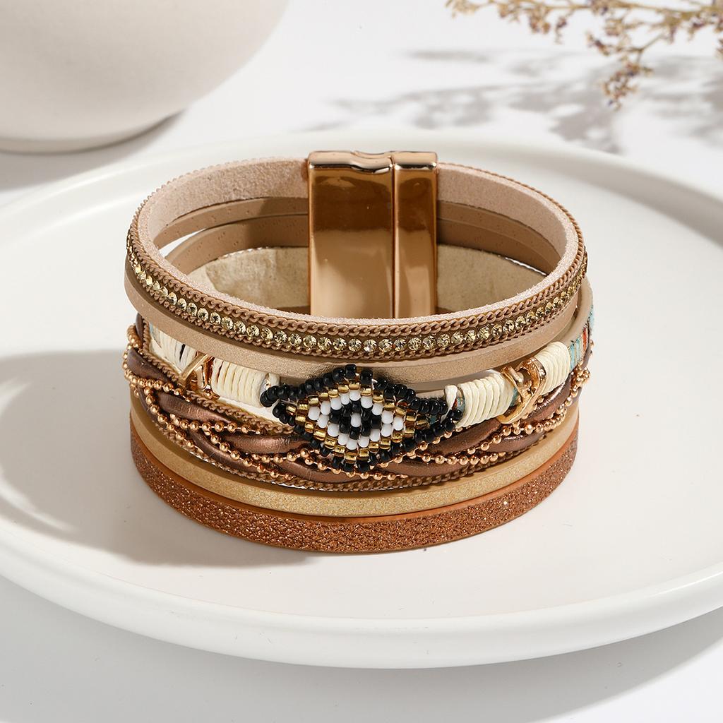 Bohemian Vinatge Cross Blessed Multi-layer Bracelet With Magnetic Clasp For Men and Women Friends Leather Bracelet Jewelry