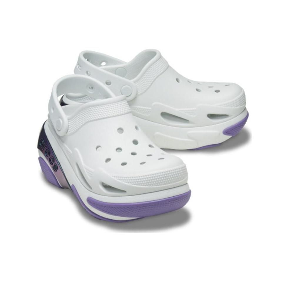 Crocs Zuecos Versátiles para Desplazamiento de Punta Redonda Bubble Crush Reflector Zuecos Unisex Blanco Morado 210743-1NK