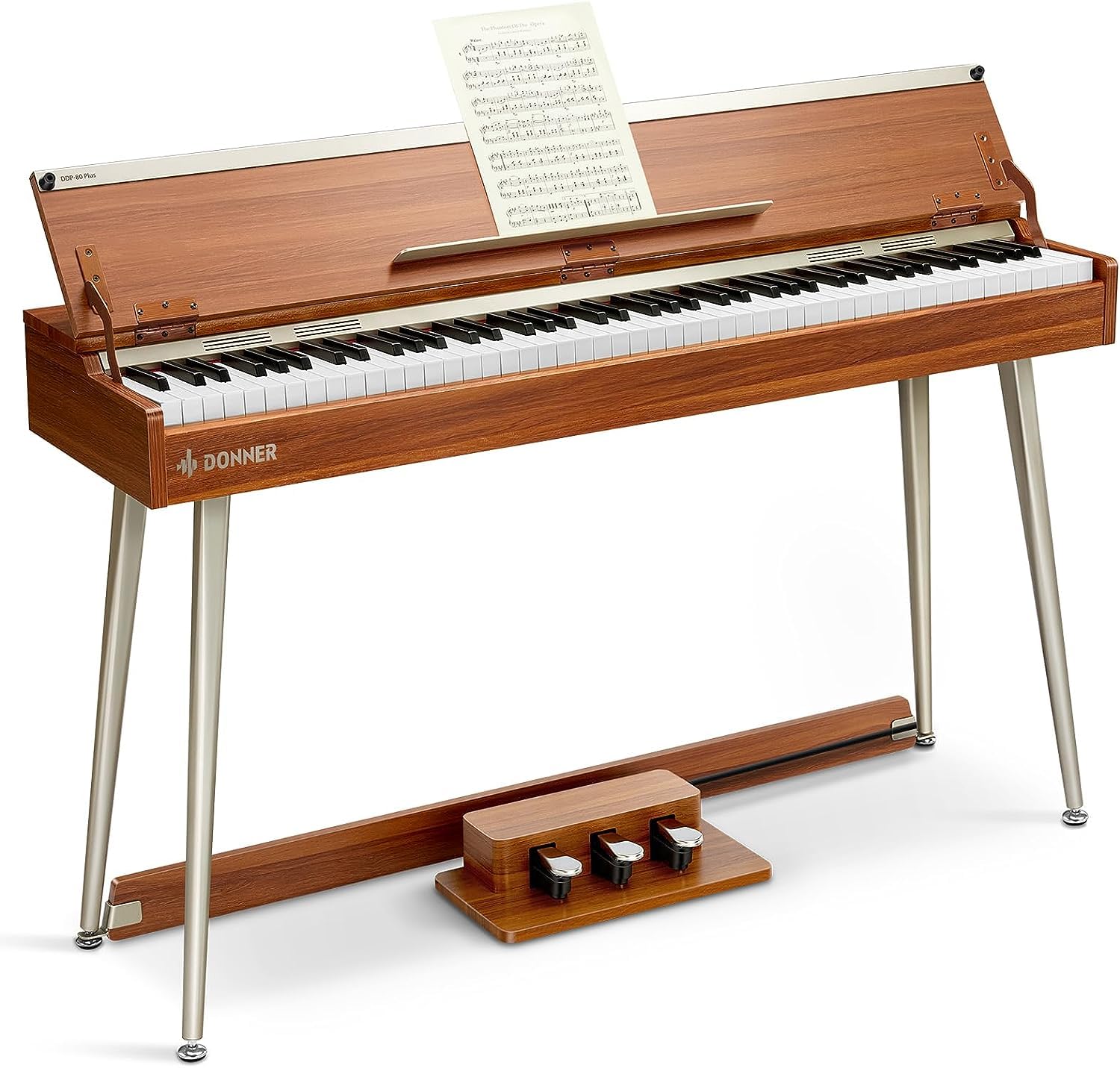 Piano électronique Donner PLUS 88 touches, mécanisme à marteau, en bois, compatible MIDI, avec couvercle, support à 3 pédales et adaptateur, introduction pour débutants, pratique à domicile