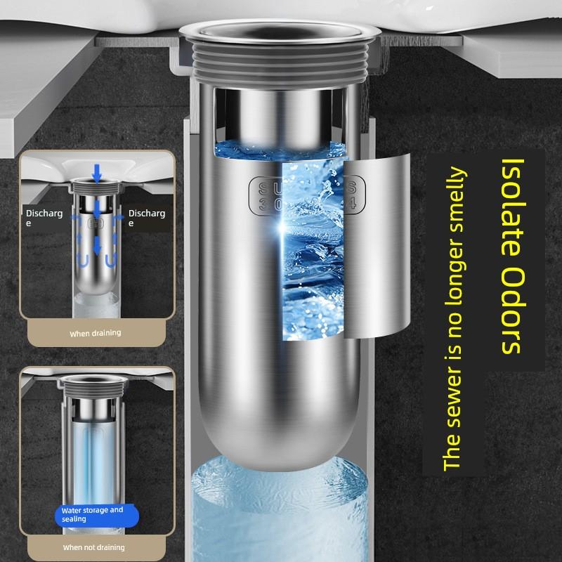 Floor Drain Core Anti-Odor Device, Bathroom Sewer Anti-Odor Gadget, Anti-Insect Silicone Cover, Stainless Steel Universal Inner Core
