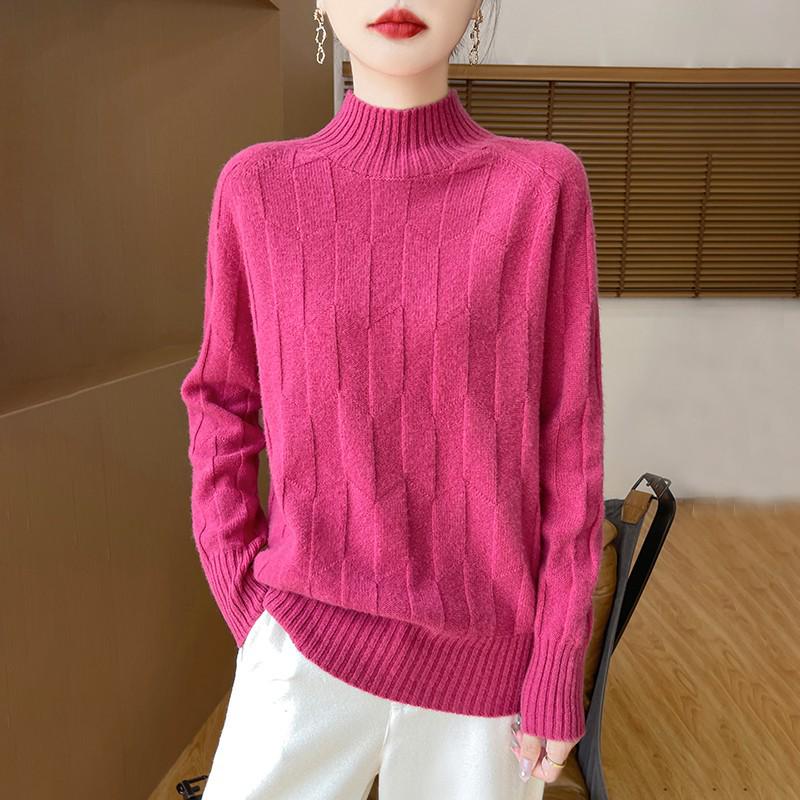 Thick Knit Half-High Collar Wool Sweater - Loose Fit Pullover