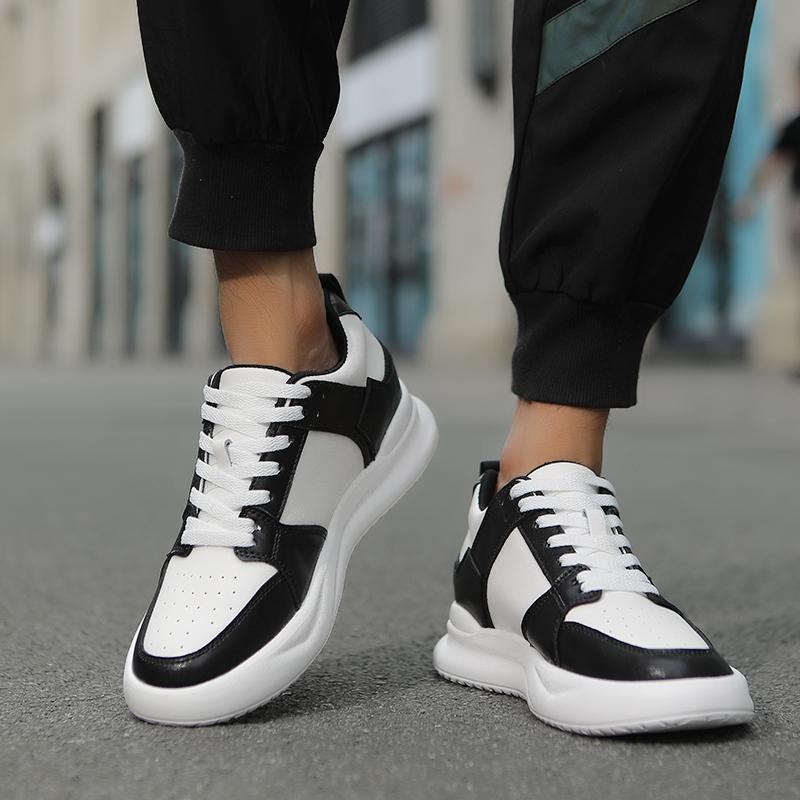 Men's White Sports Oxford Shoes Elevator Insole Height Increase 6cm Lace-up Sneakers Plus Size 37-46