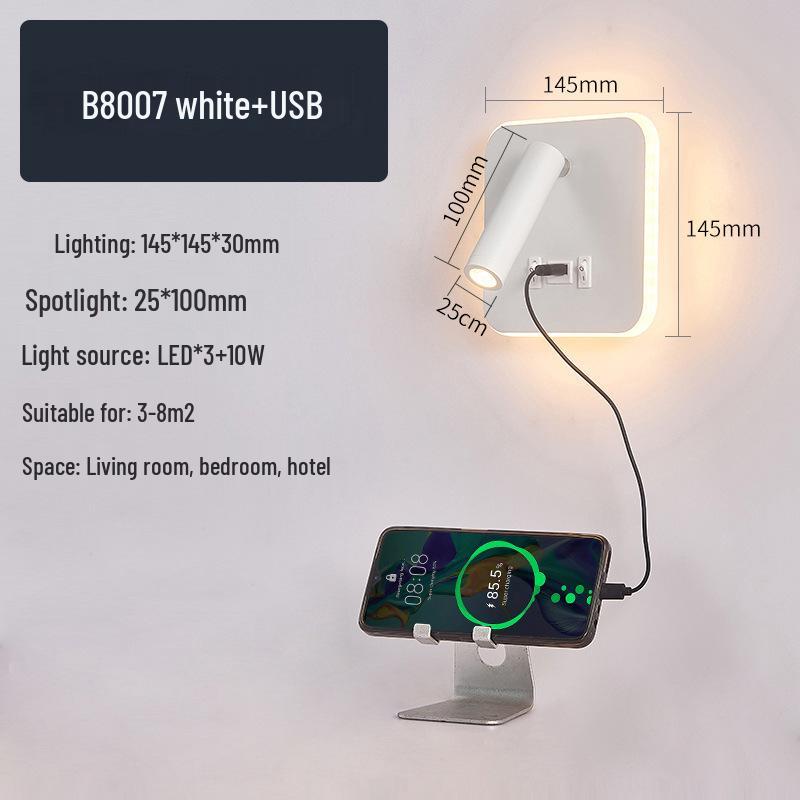 Modern Minimalist Indoor LED Wall Lamp with USB Reading Light for Bedroom or Living Room.